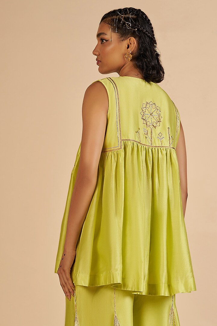 Lime Chanderi Tunic by Gulabo By Abu Sandeep at Pernia's Pop Up Shop