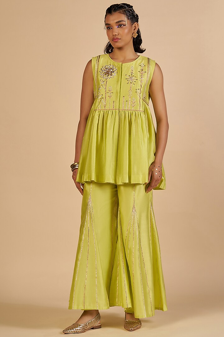 Lime Chanderi Tunic by Gulabo By Abu Sandeep at Pernia's Pop Up Shop