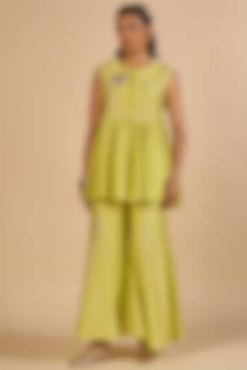 Lime Chanderi Gharara Pants by Gulabo By Abu Sandeep at Pernia's Pop Up Shop