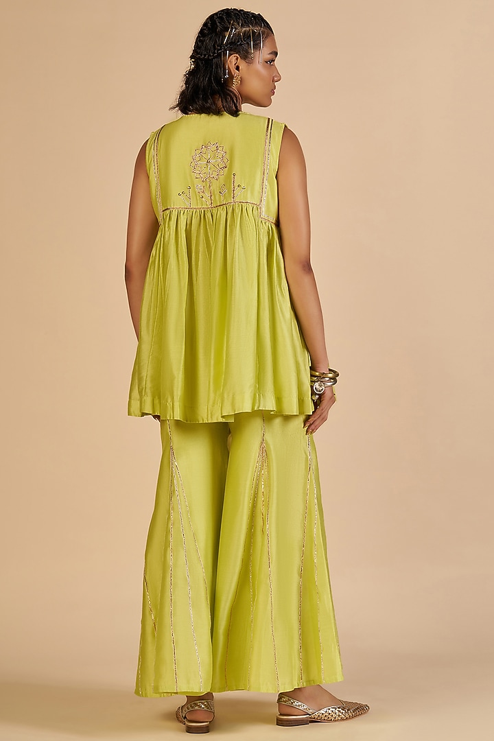 Lime Chanderi Gharara Pants by Gulabo By Abu Sandeep at Pernia's Pop Up Shop