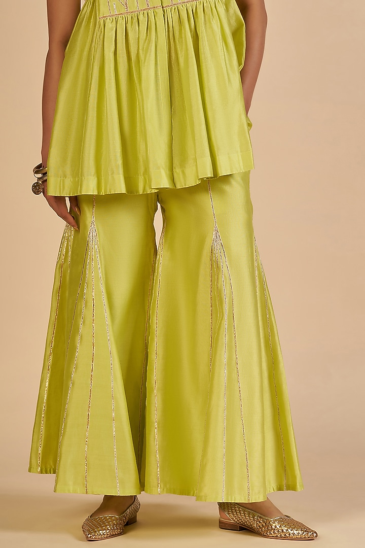 Lime Chanderi Gharara Pants by Gulabo By Abu Sandeep at Pernia's Pop Up Shop