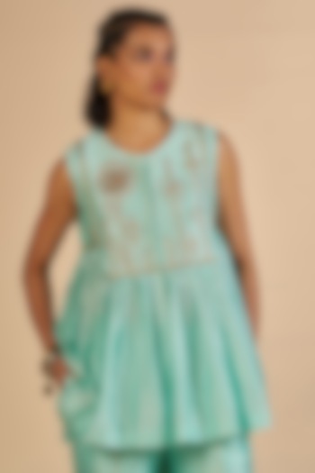 Aqua Chanderi Tunic by Gulabo By Abu Sandeep at Pernia's Pop Up Shop