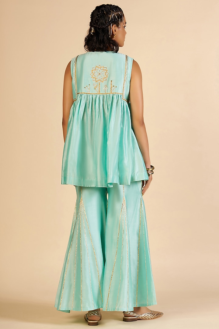 Aqua Chanderi Gharara Pants by Gulabo By Abu Sandeep at Pernia's Pop Up Shop