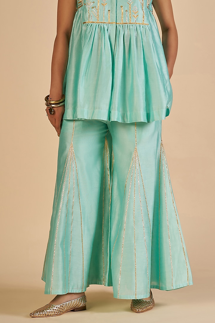 Aqua Chanderi Gharara Pants by Gulabo By Abu Sandeep at Pernia's Pop Up Shop