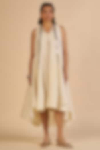 Off-White Chanderi Midi Vacation Dress by Gulabo By Abu Sandeep at Pernia's Pop Up Shop
