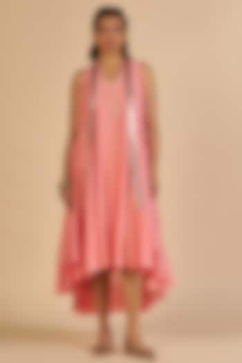 Pink Chanderi Midi Vacation Dress by Gulabo By Abu Sandeep at Pernia's Pop Up Shop