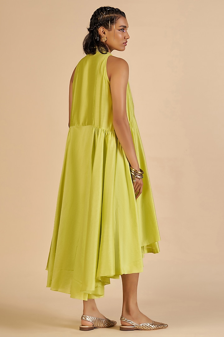 Lime Green Chanderi Overlay by Gulabo By Abu Sandeep at Pernia's Pop Up Shop
