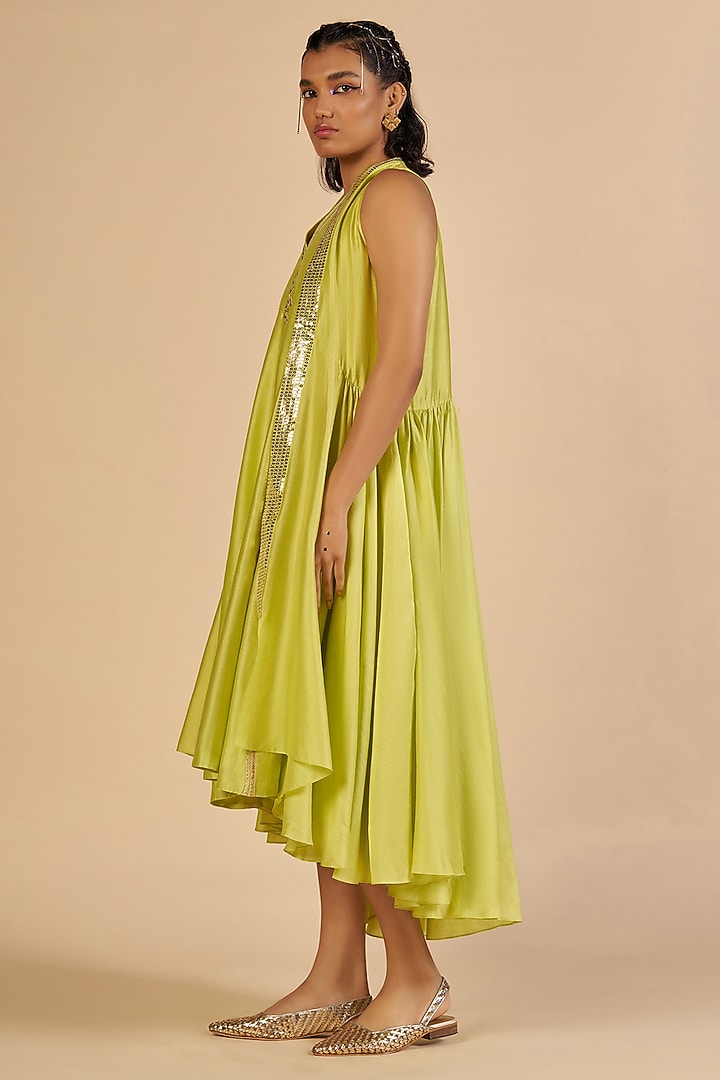 Lime Green Chanderi Overlay by Gulabo By Abu Sandeep at Pernia's Pop Up Shop