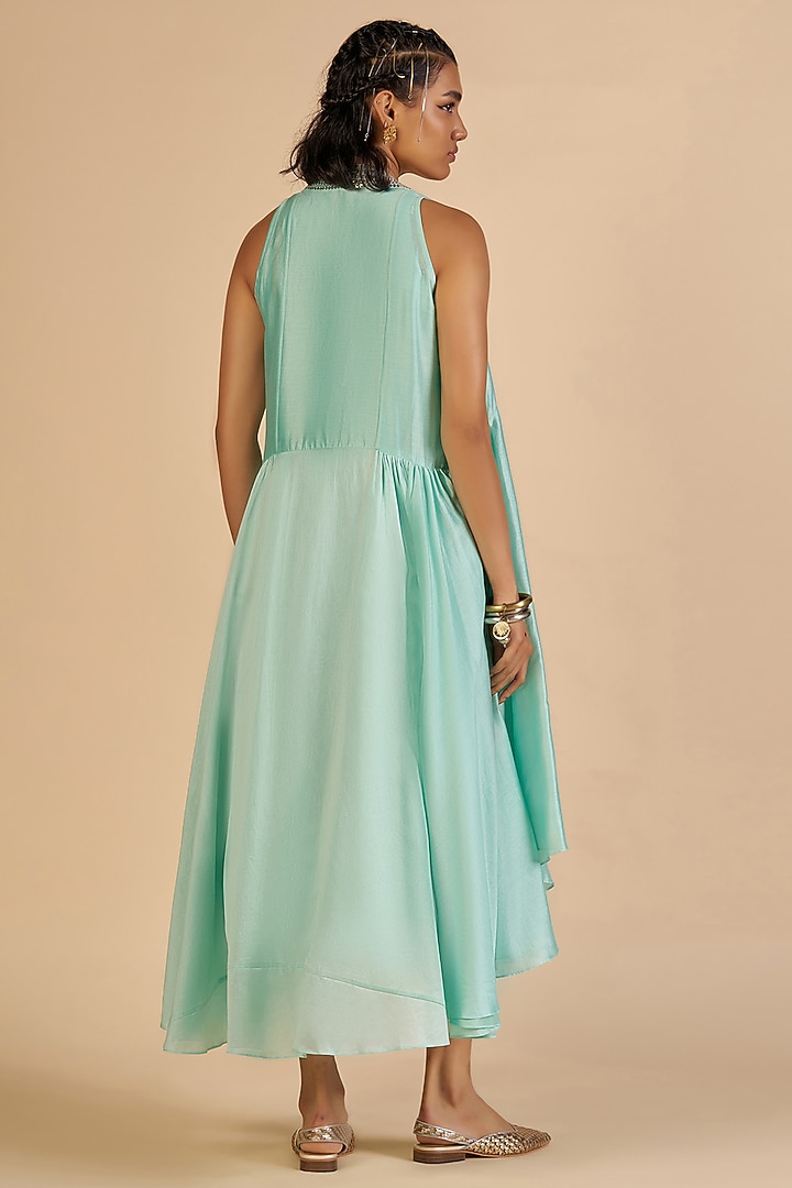 Aqua Chanderi Overlay by Gulabo By Abu Sandeep at Pernia's Pop Up Shop