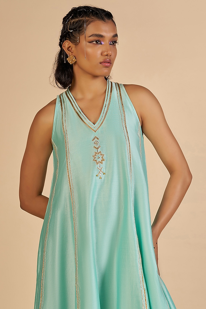 Aqua Chanderi Overlay by Gulabo By Abu Sandeep at Pernia's Pop Up Shop