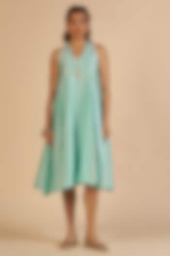 Aqua Chanderi Midi Vacation Dress by Gulabo By Abu Sandeep at Pernia's Pop Up Shop