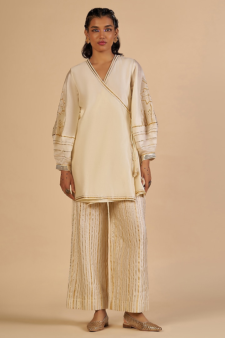 Off-White Chanderi Pants by Gulabo By Abu Sandeep at Pernia's Pop Up Shop