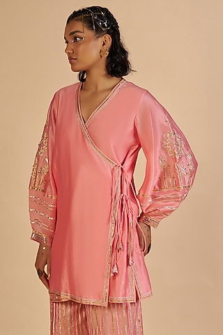 Pink Chanderi Tunic by Gulabo By Abu Sandeep