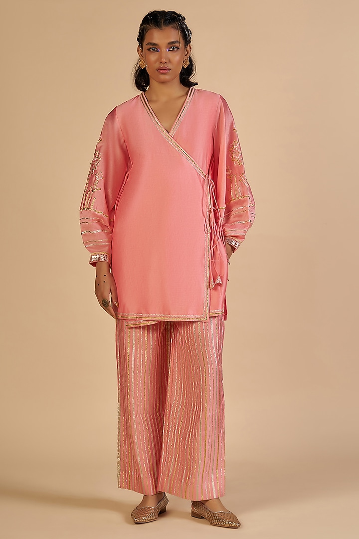 Pink Chanderi Tunic by Gulabo By Abu Sandeep at Pernia's Pop Up Shop