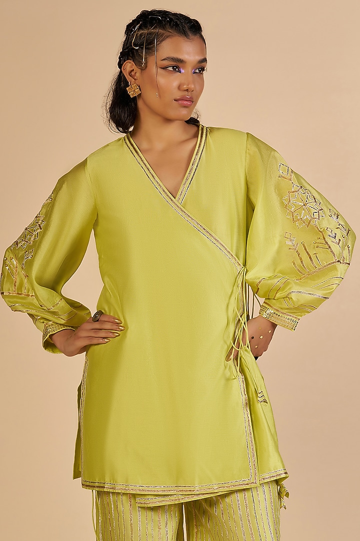 Lime Green Chanderi Tunic by Gulabo By Abu Sandeep at Pernia's Pop Up Shop
