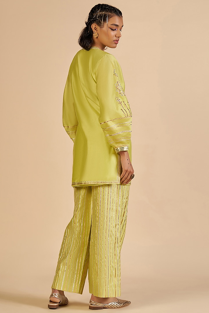 Lime Green Chanderi Tunic by Gulabo By Abu Sandeep at Pernia's Pop Up Shop
