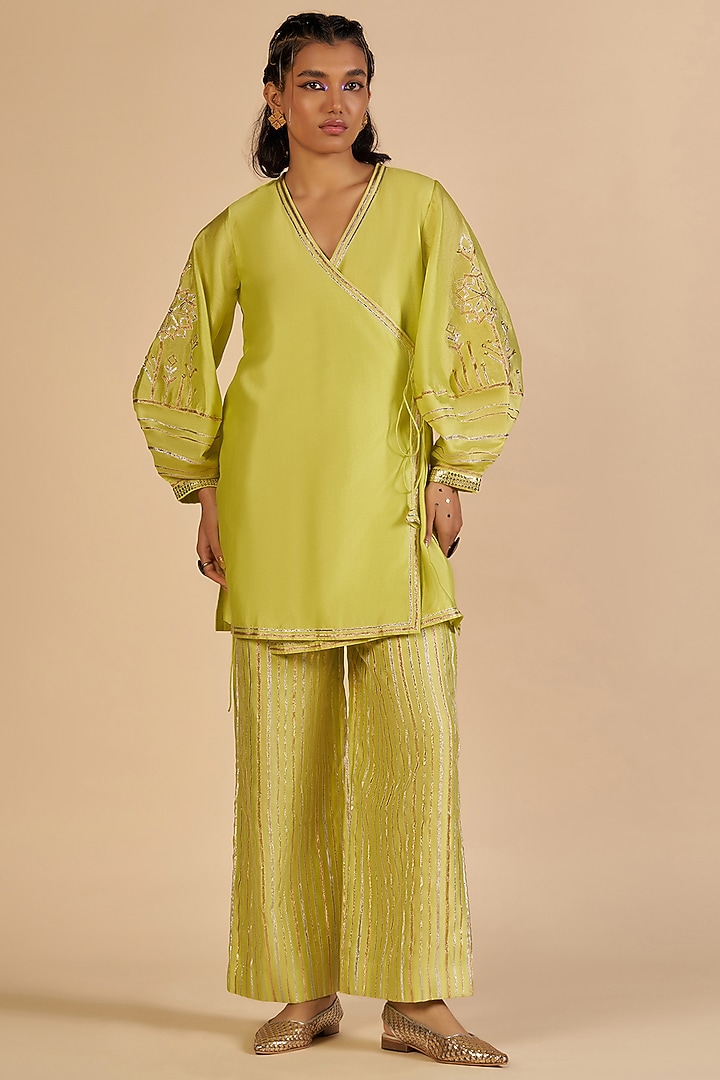 Lime Green Chanderi Tunic by Gulabo By Abu Sandeep at Pernia's Pop Up Shop