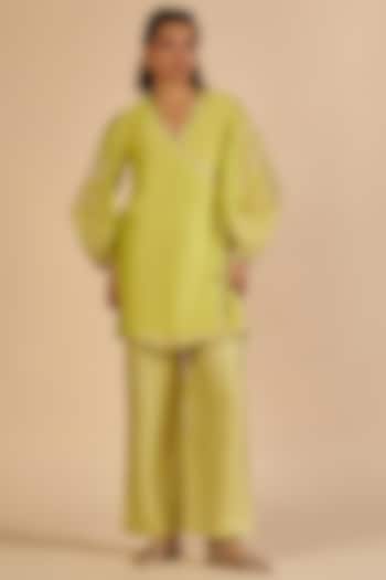 Lime Green Chanderi Pants by Gulabo By Abu Sandeep at Pernia's Pop Up Shop