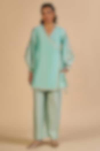 Aqua Chanderi Tunic by Gulabo By Abu Sandeep at Pernia's Pop Up Shop