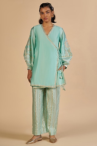 Aqua Chanderi Tunic by Gulabo By Abu Sandeep