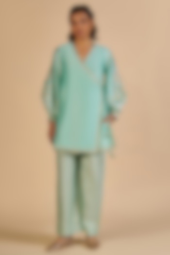 Aqua Chanderi Pants by Gulabo By Abu Sandeep at Pernia's Pop Up Shop