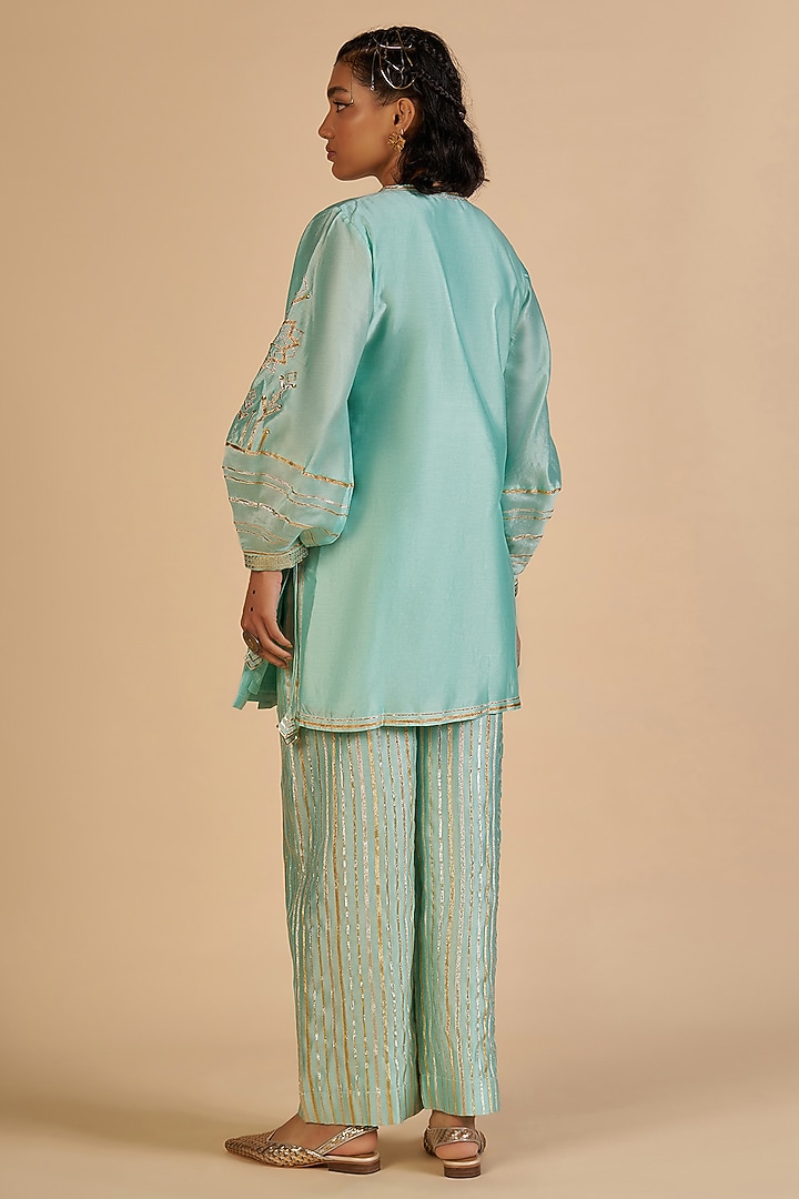 Aqua Chanderi Pants by Gulabo By Abu Sandeep at Pernia's Pop Up Shop
