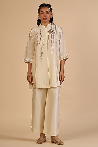 Off-White Chanderi Pants by Gulabo By Abu Sandeep