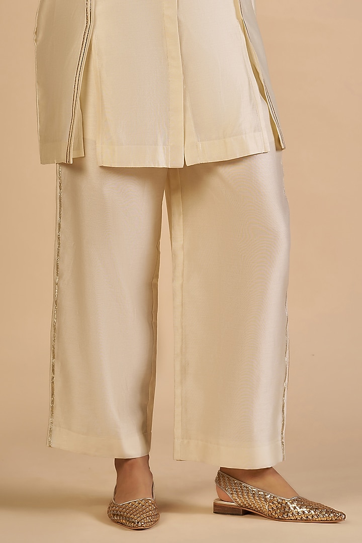 Off-White Chanderi Pants by Gulabo By Abu Sandeep at Pernia's Pop Up Shop