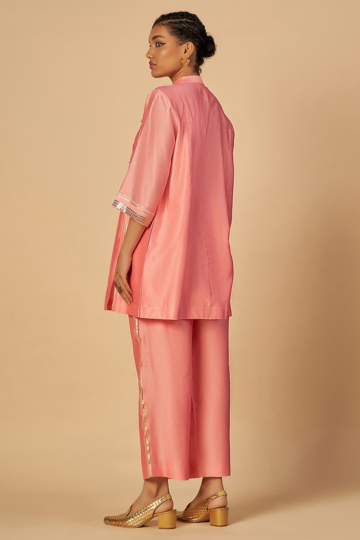 Pink Chanderi Shirt by Gulabo By Abu Sandeep at Pernia's Pop Up Shop