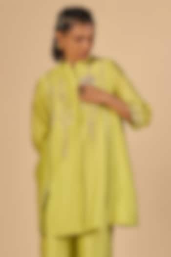 Lime Green Chanderi Shirt by Gulabo By Abu Sandeep at Pernia's Pop Up Shop