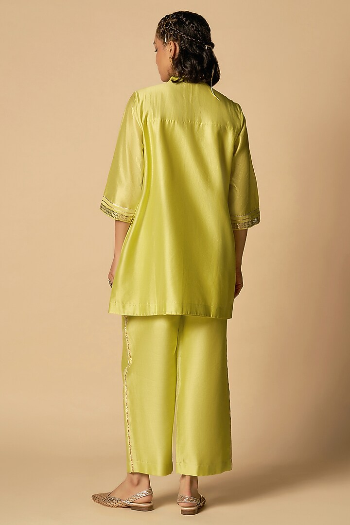 Lime Green Chanderi Shirt by Gulabo By Abu Sandeep at Pernia's Pop Up Shop