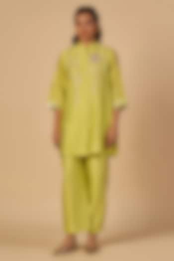 Lime Green Chanderi Pants by Gulabo By Abu Sandeep at Pernia's Pop Up Shop