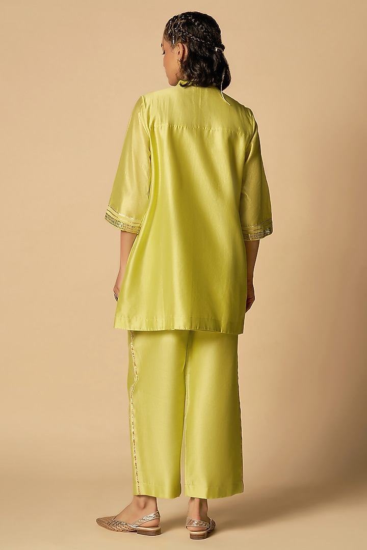 Lime Green Chanderi Pants by Gulabo By Abu Sandeep at Pernia's Pop Up Shop
