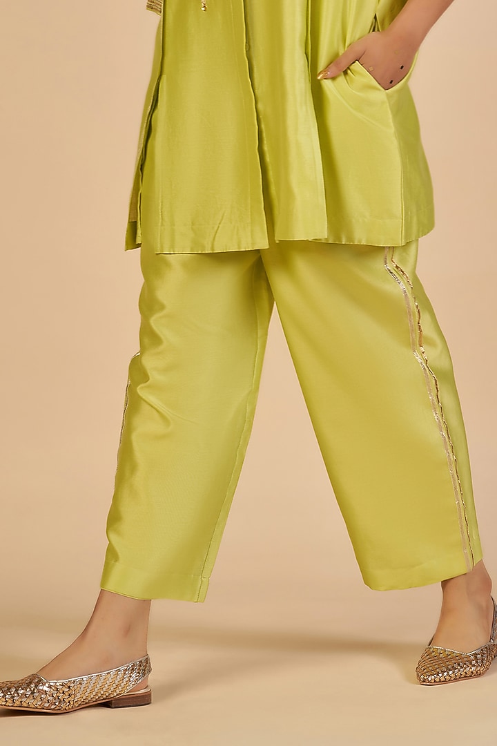 Lime Green Chanderi Pants by Gulabo By Abu Sandeep at Pernia's Pop Up Shop