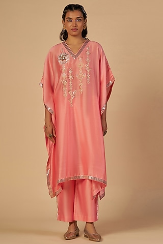 Pink Chanderi Kaftan by Gulabo By Abu Sandeep