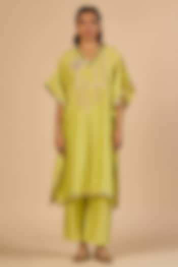 Lime Green Chanderi Kaftan by Gulabo By Abu Sandeep at Pernia's Pop Up Shop