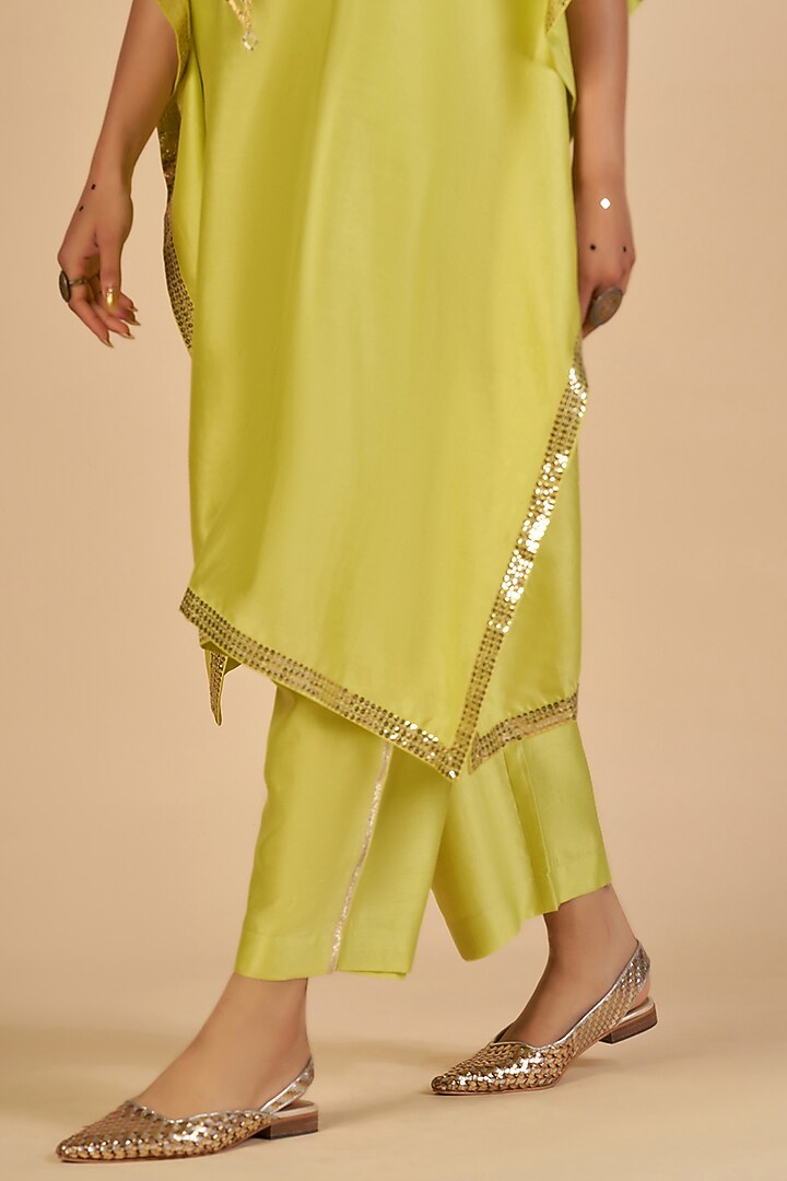 Lime Green Chanderi Kaftan by Gulabo By Abu Sandeep at Pernia's Pop Up Shop