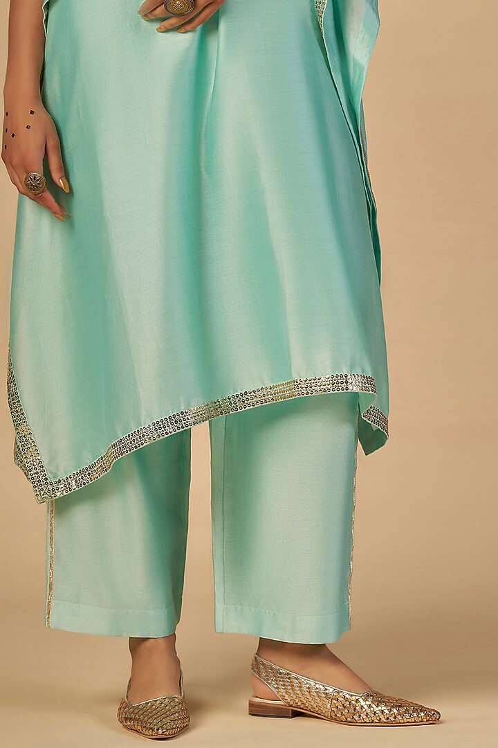 Aqua Chanderi Kaftan by Gulabo By Abu Sandeep at Pernia's Pop Up Shop