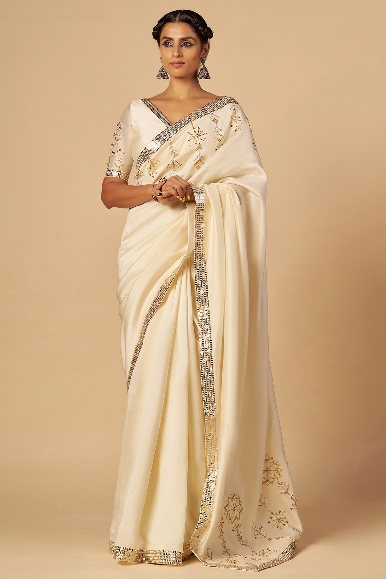 Gulabo By Abu Sandeep Off-White Chanderi Saree