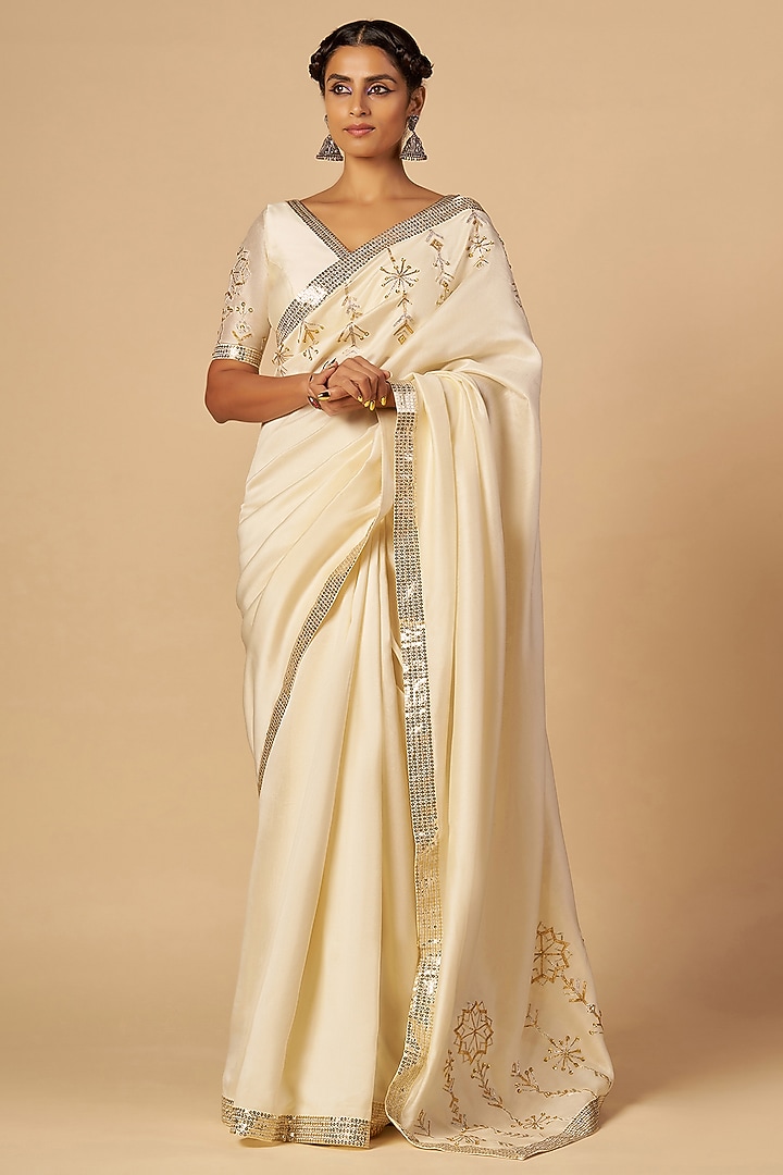 Off-White Chanderi Blouse by Gulabo By Abu Sandeep at Pernia's Pop Up Shop