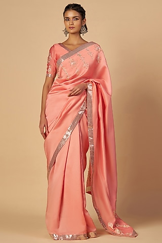 Pink Chanderi Saree by Gulabo By Abu Sandeep