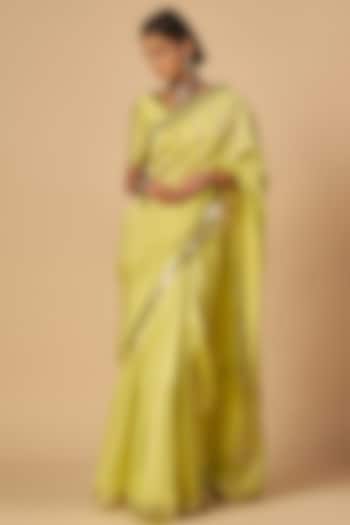 Lime Green Chanderi Wedding Saree by Gulabo By Abu Sandeep at Pernia's Pop Up Shop
