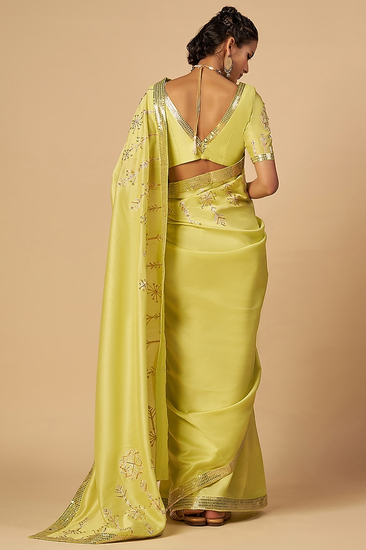 Lime Green Chanderi Blouse by Gulabo By Abu Sandeep at Pernia's Pop Up Shop