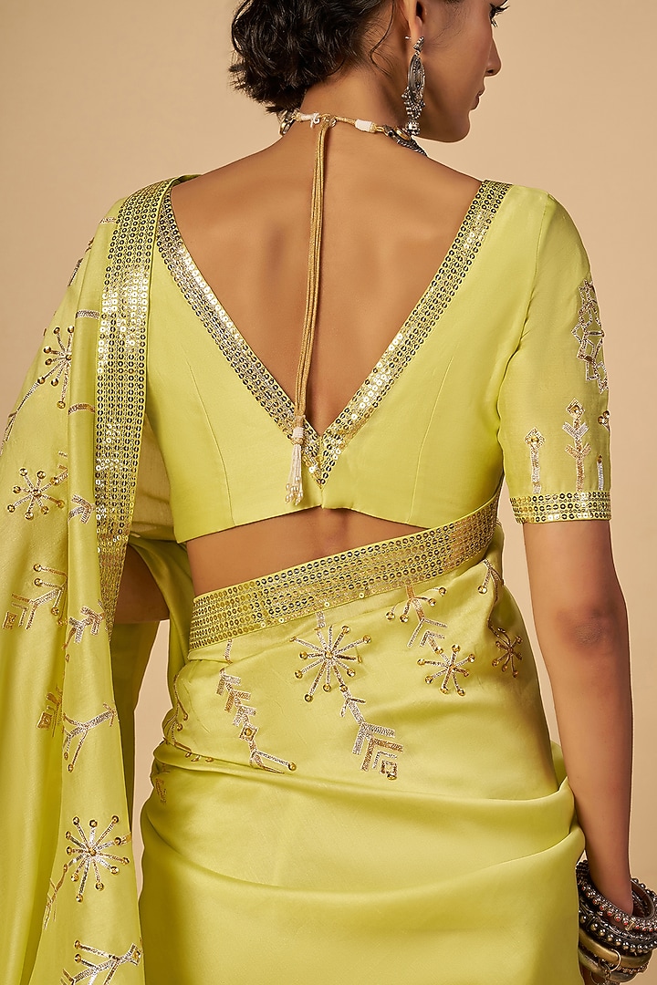 Lime Green Chanderi Blouse by Gulabo By Abu Sandeep at Pernia's Pop Up Shop
