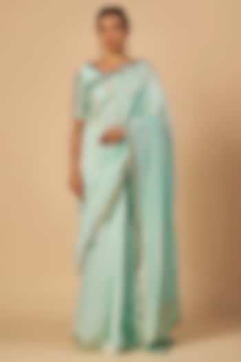 Aqua Chanderi Blouse by Gulabo By Abu Sandeep at Pernia's Pop Up Shop