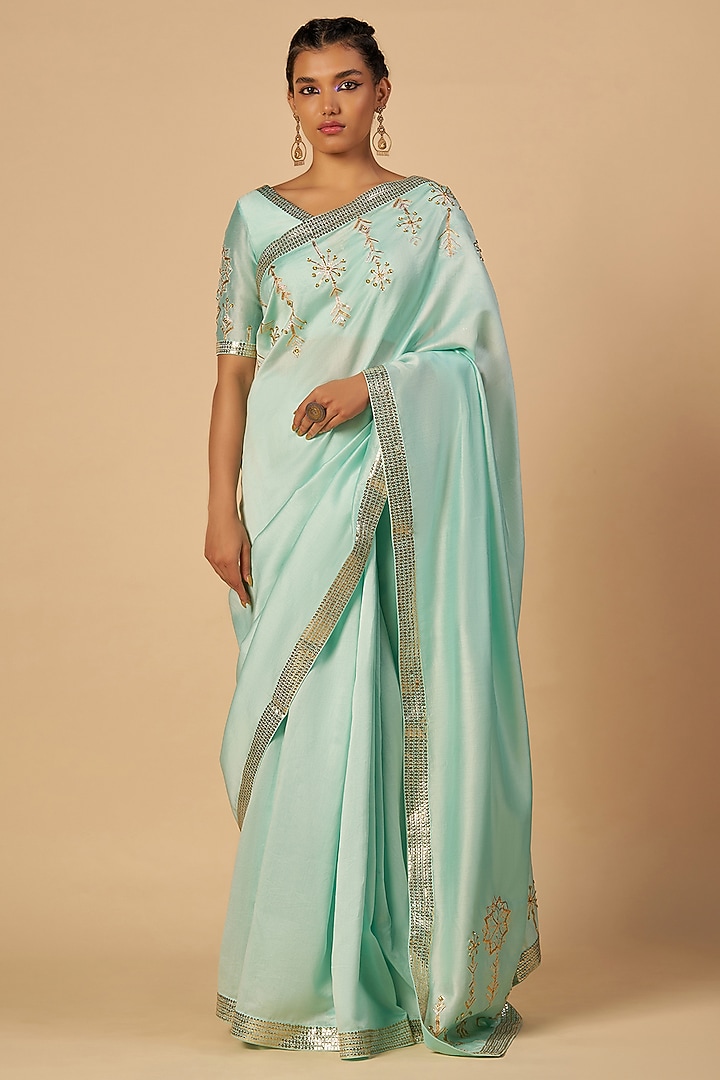 Aqua Chanderi Blouse by Gulabo By Abu Sandeep at Pernia's Pop Up Shop