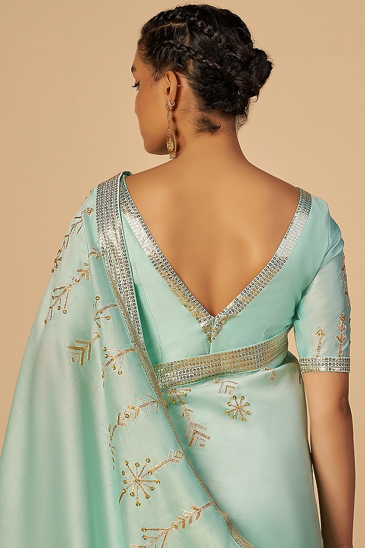 Aqua Chanderi Blouse by Gulabo By Abu Sandeep at Pernia's Pop Up Shop