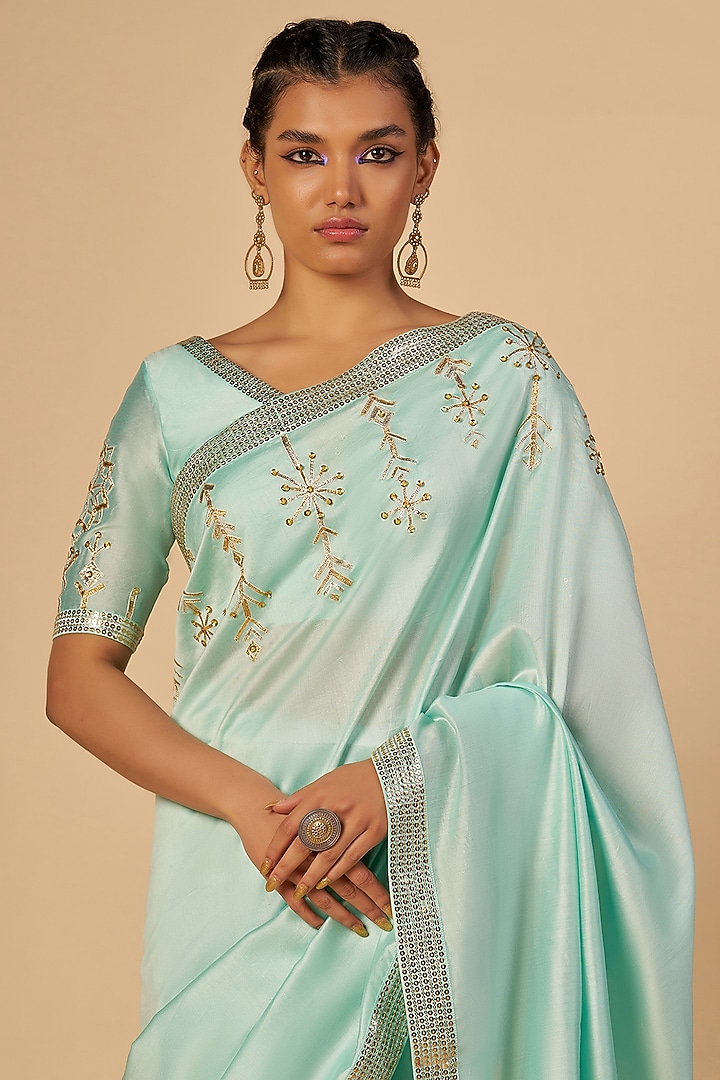 Aqua Chanderi Blouse by Gulabo By Abu Sandeep at Pernia's Pop Up Shop