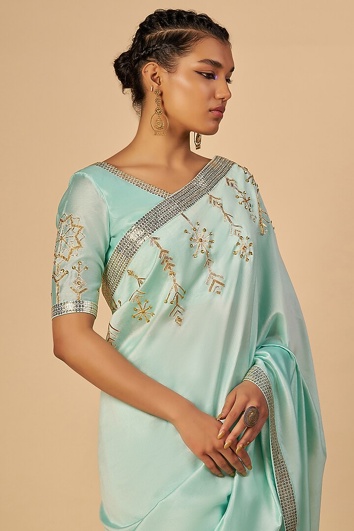 Aqua Chanderi Blouse by Gulabo By Abu Sandeep at Pernia's Pop Up Shop
