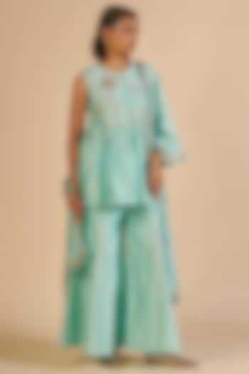 Aqua Chanderi Stole by Gulabo By Abu Sandeep at Pernia's Pop Up Shop